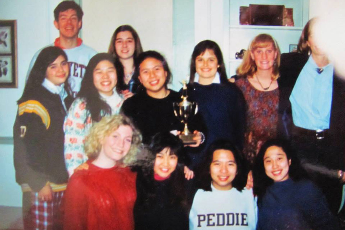 Peter Quinn with Peddie students in the 1990s