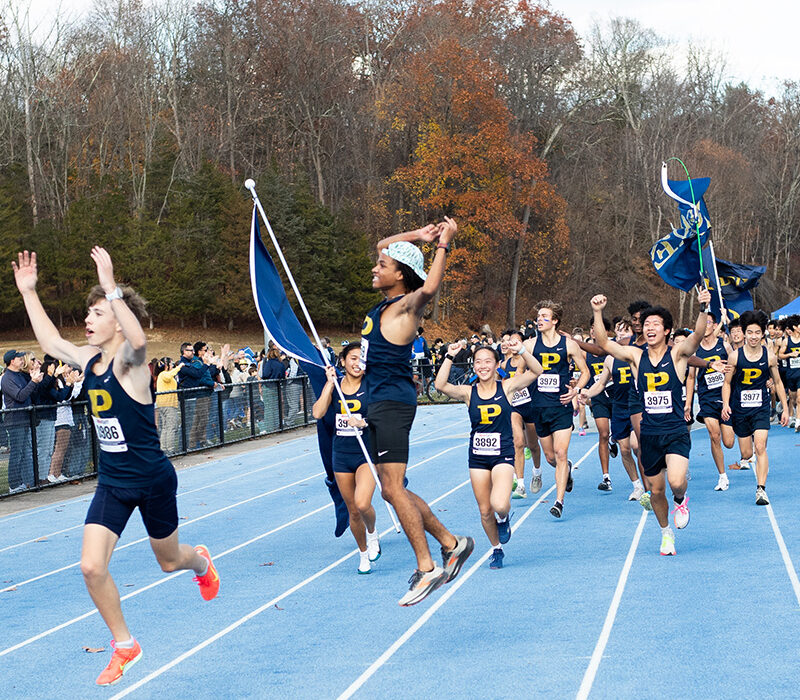 The Peddie boys cross country team and girls cross country teams celebrate victories at Blair Academy