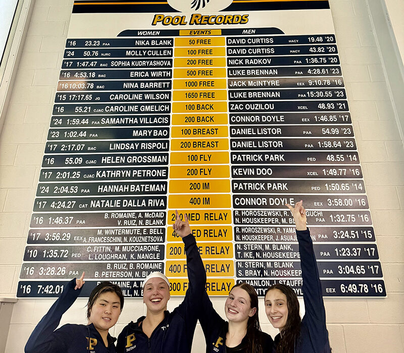 Girls Swimming Breaks Team and Pool Record