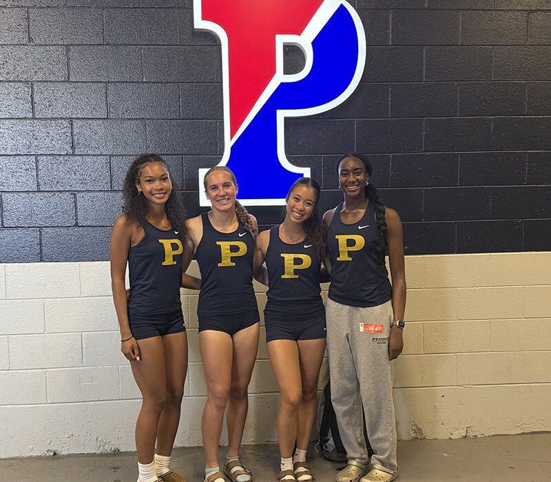 Safiyyah Malik, Foluke Oladeji, Erin Tam and Tessa Hughes of Peddie outdoor track and field! The 4x100 relay team broke a school record on April 23, 2026 at the Penn Relays, at The University of Pennsylvania – Franklin Field with a 49.67.